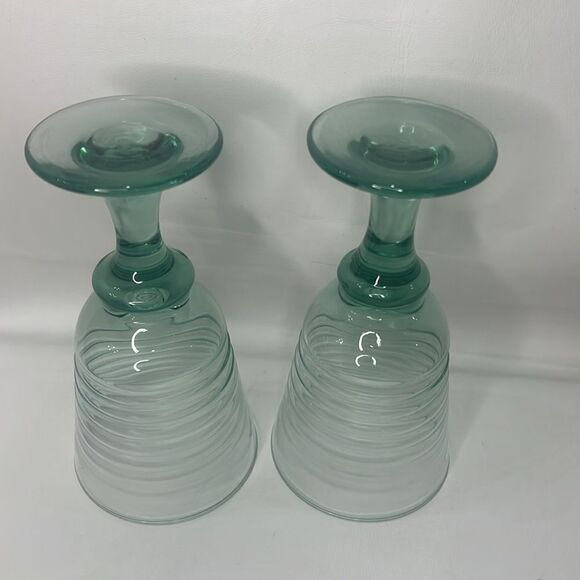 Libby Glass Company Sirrus Water Goblets Glasses Set 2 Insulator Vintage Green - Picture 3 of 8
